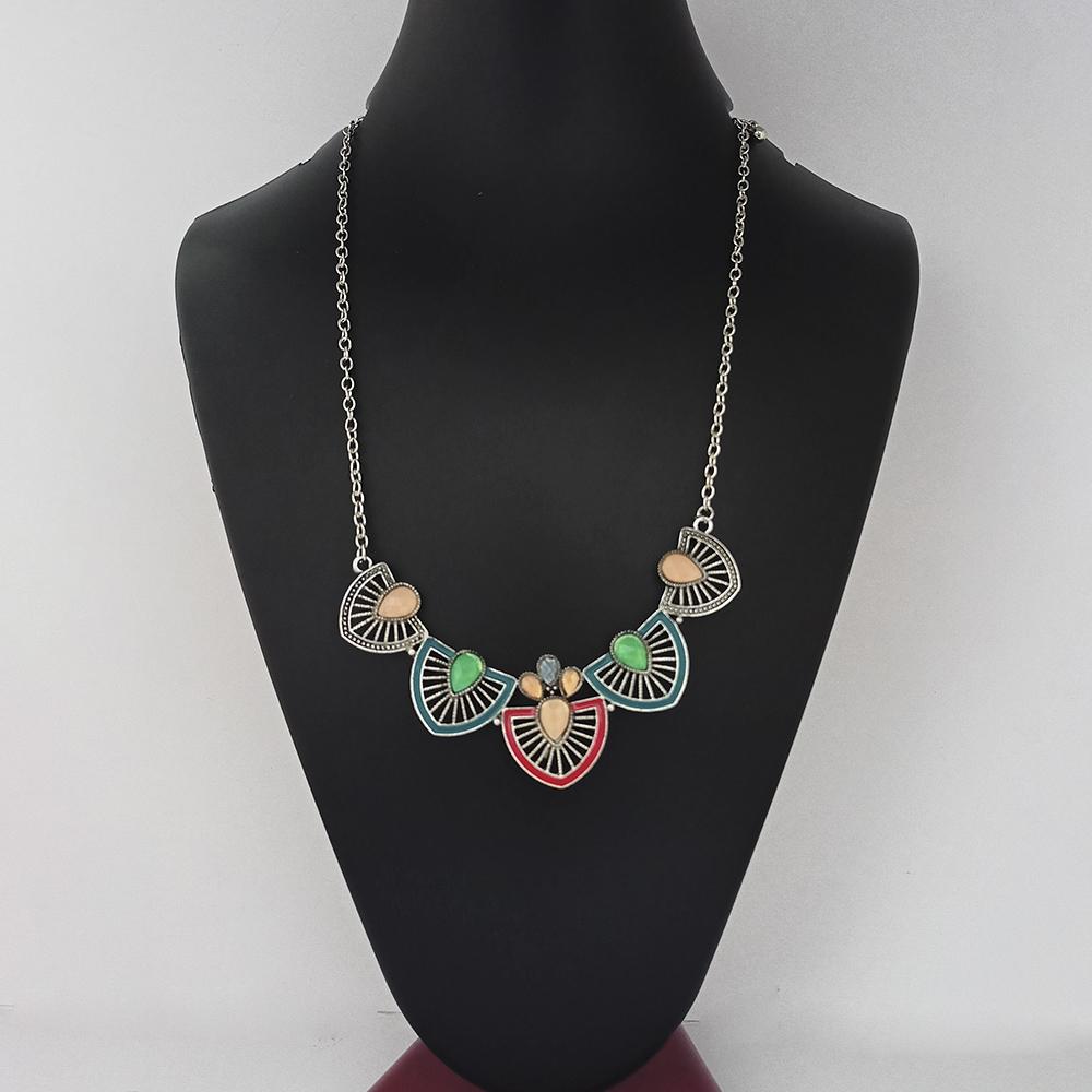 Urthn Meenakari Silver Plated Stone Statement Necklace - 1110750A