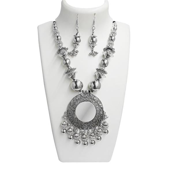 Jeweljunk Rhodium Plated Navratri Special Necklace Set - 1110827