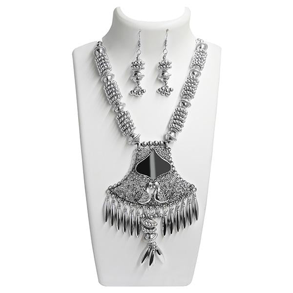 Jeweljunk Rhodium Plated Navratri Special Necklace Set - 1110804