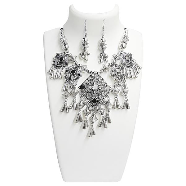 Jeweljunk Navratri Special Rhodium Plated Necklace Set - 1110814