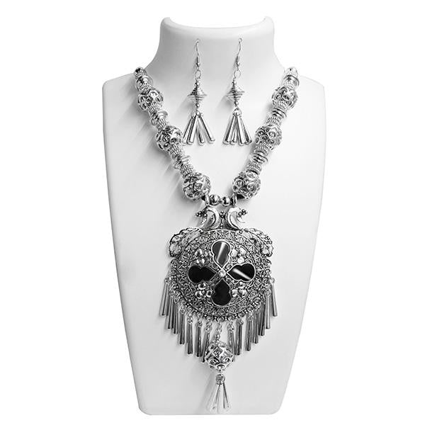 Jeweljunk Rhodium Plated Navratri Special Necklace Set - 1110826