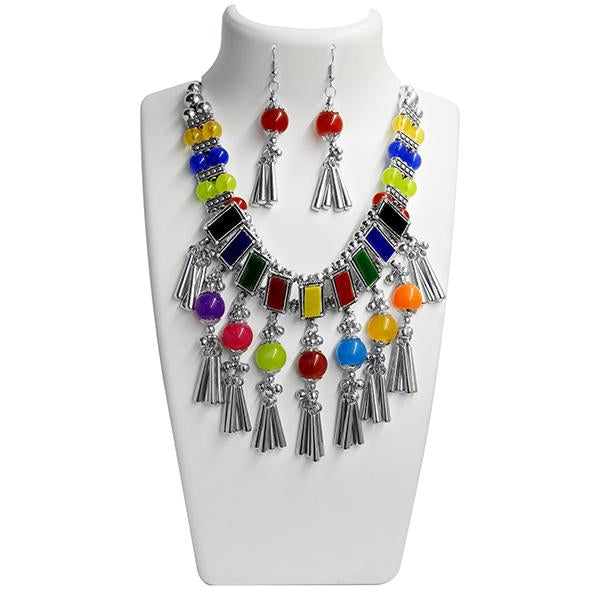 Jeweljunk Rhodium Plated Navratri Special Necklace Set - 1110830