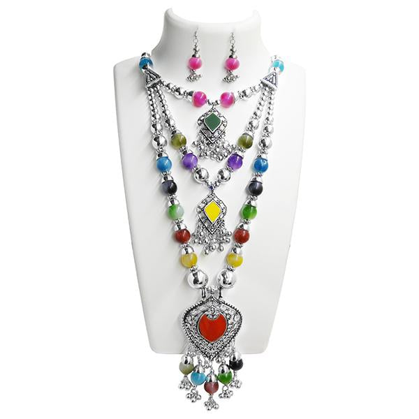 Jeweljunk Rhodium Plated Navratri Special Necklace Set - 1110866