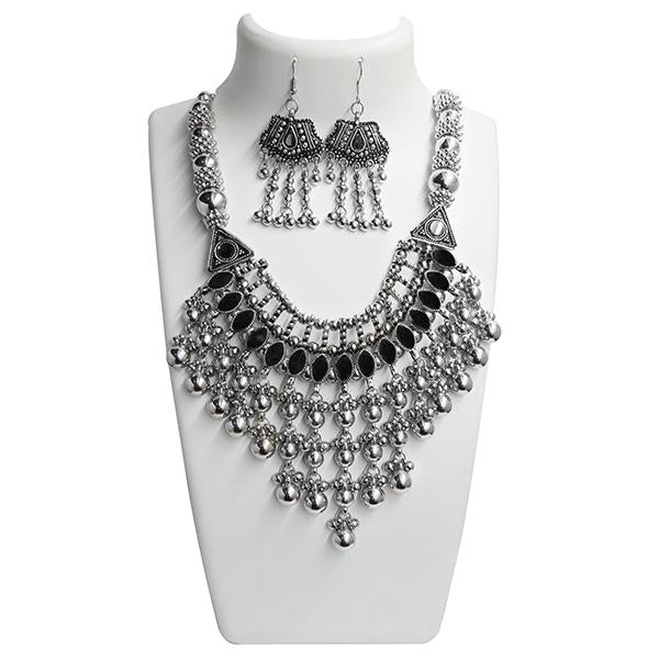 Jeweljunk Black Rhodium Plated Navratri Special Necklace Set - 1110870