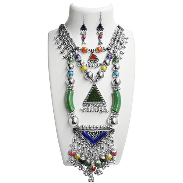 Jeweljunk Navratri Special Rhodium Plated Necklace Set - 1110871