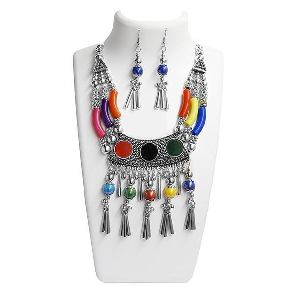 Jeweljunk Rhodium Plated Navratri Special Necklace Set - 1110873