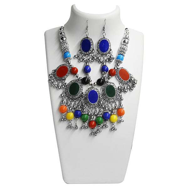 Jeweljunk Rhodium Plated Navratri Special Necklace Set - 1110874