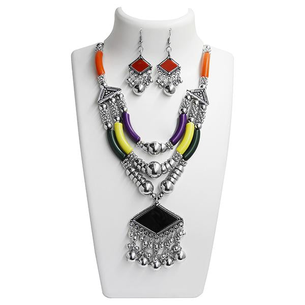 Jeweljunk Multicolour Rhodium Plated Navratri Special Necklace Set - 1110883