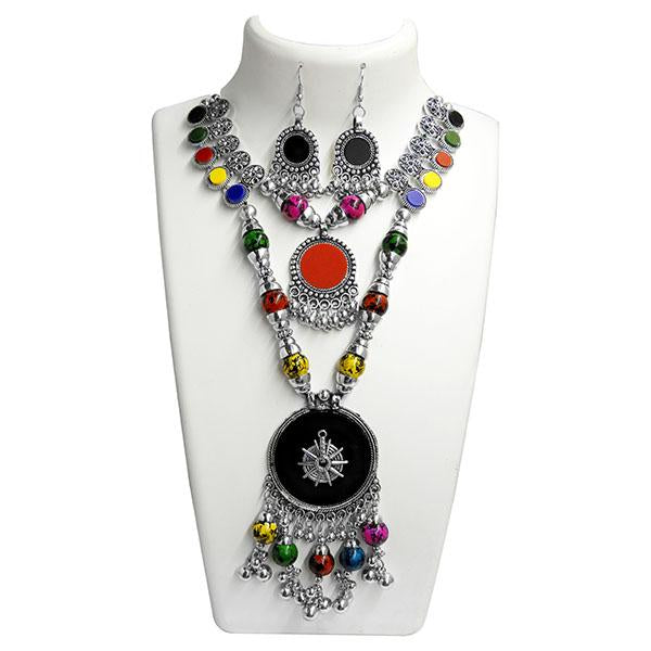 Jeweljunk Rhodium Plated 2 Layer Navratri Special Necklace Set - 1110899