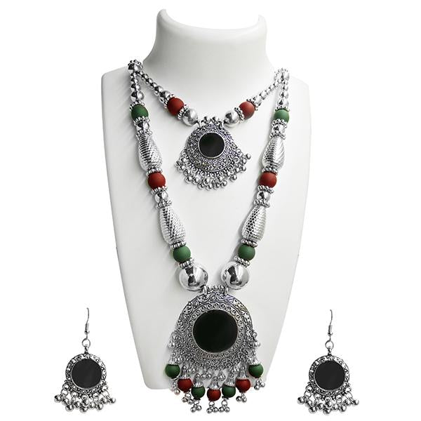 Jeweljunk Navratri Special Maroon And Green Beads Necklace Set - 1110907
