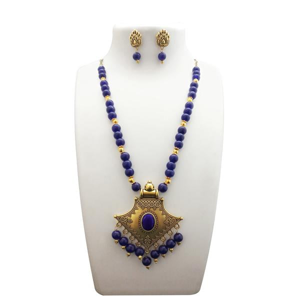 Urthn Antique Gold Plated Blue Beads Necklace Set - 1110983A