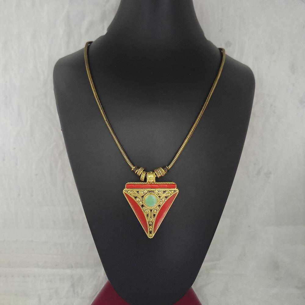 Urthn Antique Gold Plated Pota Stone And Meenakari Necklace - 1111032B