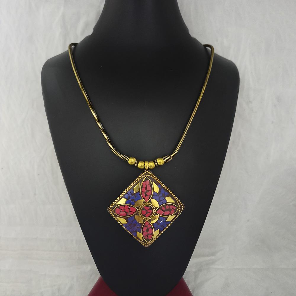 Jeweljunk Antique Gold Plated Handmade Rock Chip Necklace - 1111034A