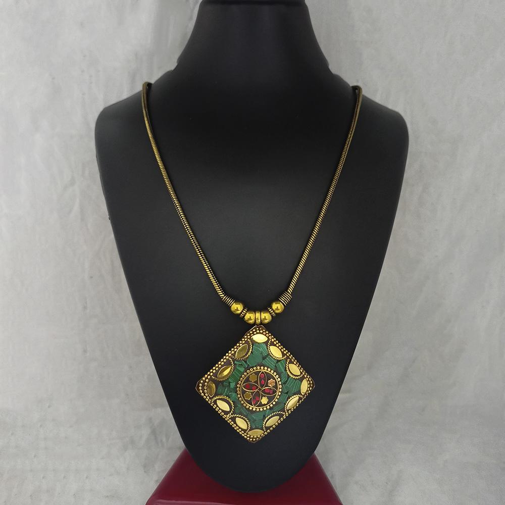 Jeweljunk Antique Gold Plated Handmade Rock Chip Necklace - 1111034A