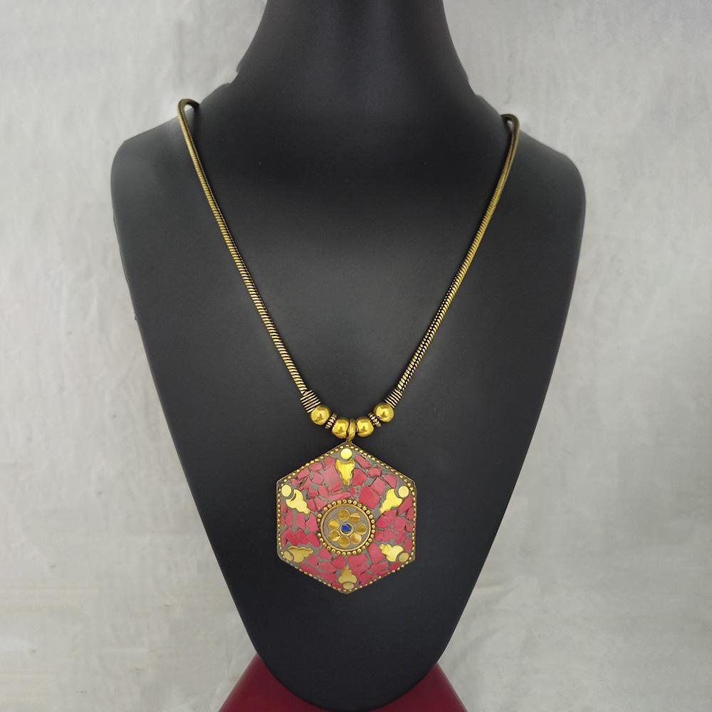Jeweljunk Antique Gold Plated Handmade Rock Chip Necklace - 1111035A