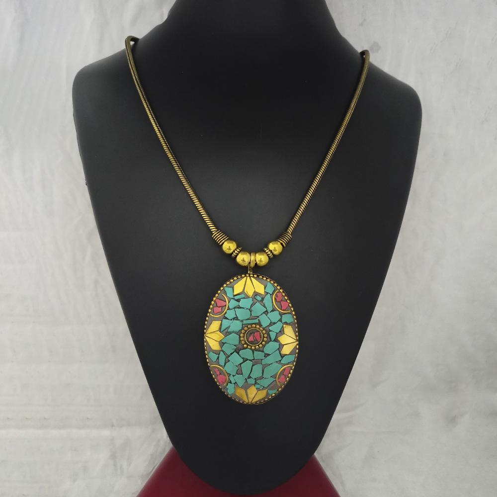 Jeweljunk Antique Gold Plated Handmade Rock Chip Necklace - 1111039A