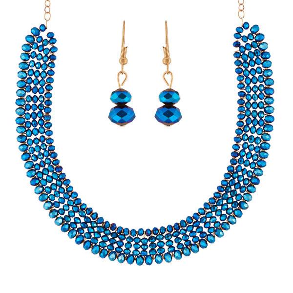 Urthn Gold Plated Blue Crystal Beads Necklace Set - 1111227D