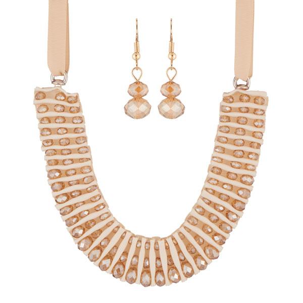 Urthn Peach Crystal Beads Statement Necklace Set - 1111228B