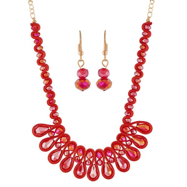 Urthn Pink Crystal Beads Statement Necklace Set - 1111231D