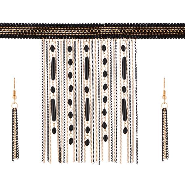 Jeweljunk Gold Plated Multi Drop Chain Choker Necklace Set - 1111236