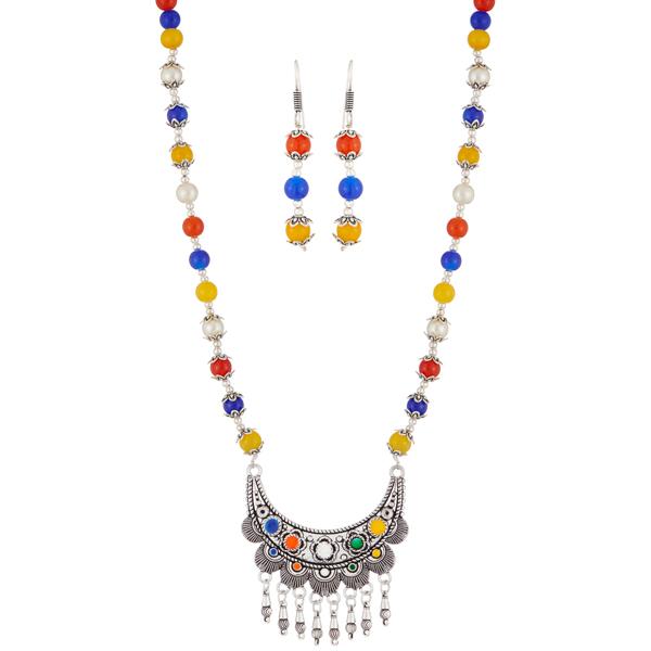 Urthn Rhodium Plated Multicolor Beads Necklace Set - 1111312G