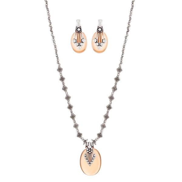 Urthn Rhodium Plated Brown Gems Stone Necklace Set - 1111316B