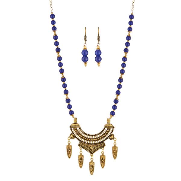 Urthn Antique Gold Plated Blue Beads Necklace Set - 1111321B