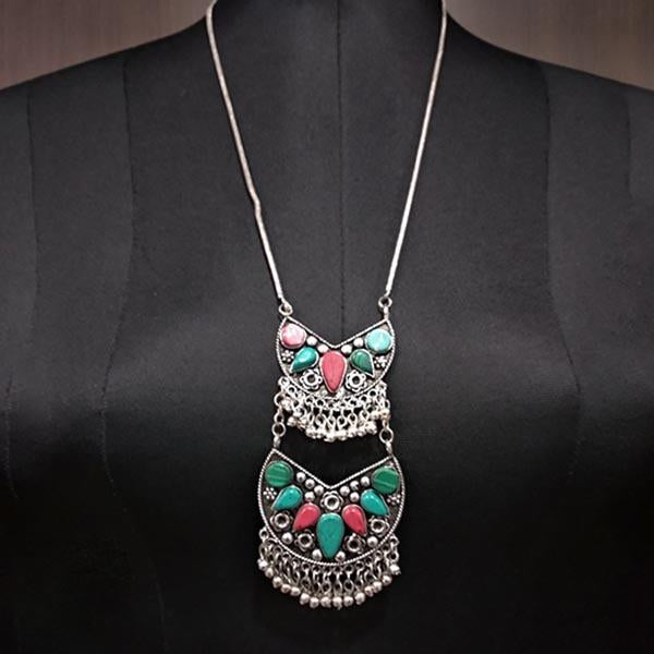 Jeweljunk Multi Resin Stone Meenakari Statement Necklace - 1112616B