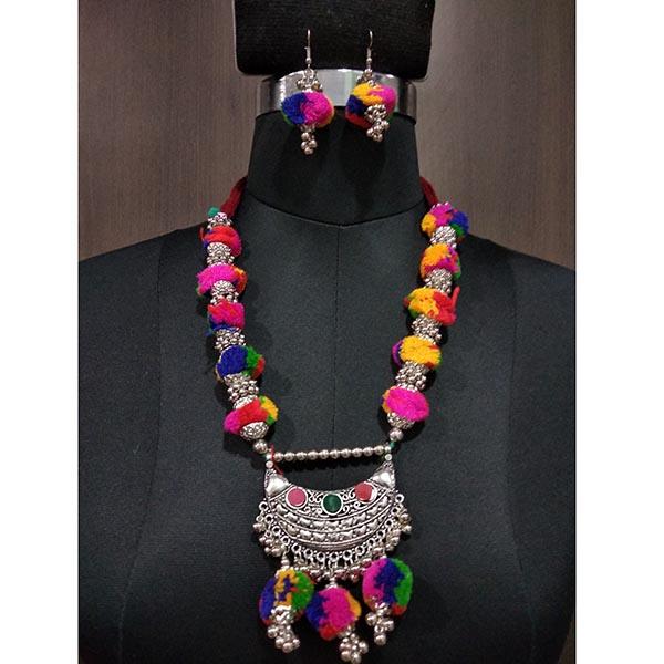 Jeweljunk Multicolour Thread Drop Navratri Necklace Set - 1112823B