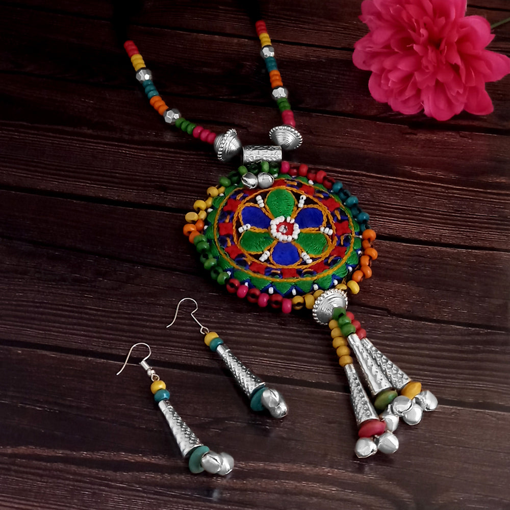 Jeweljunk Oxidised Plated Multicolor Necklace Set