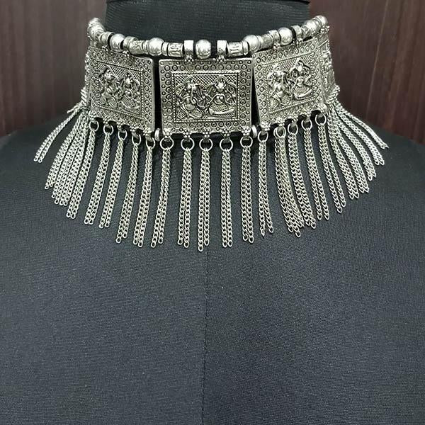 Jeweljunk Rhodium Plated Afghani Boho Choker Necklace - 1113029C