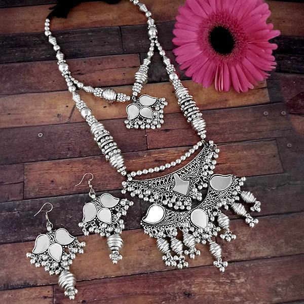 Jeweljunk Oxidised Plated Two Layer Necklace Set - 1114611