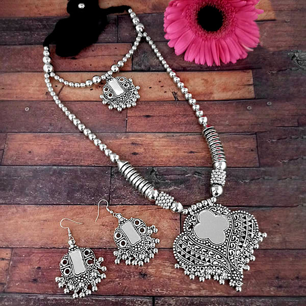 Jeweljunk Oxidised Plated Two Layer Necklace Set