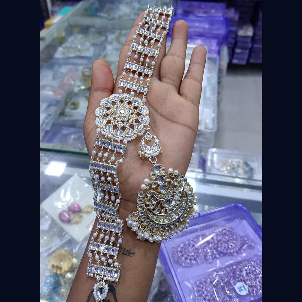 SNERA Gold Plated Kundan & Pearl Sheeshphool / Headband For Women