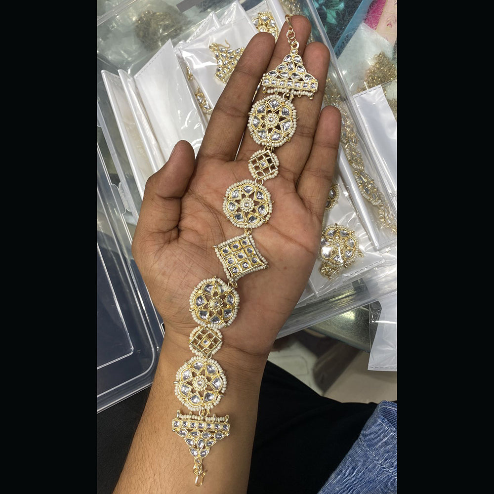 SNERA Gold Plated Kundan & Pearl Sheeshphool / Headband For Women - 11151050