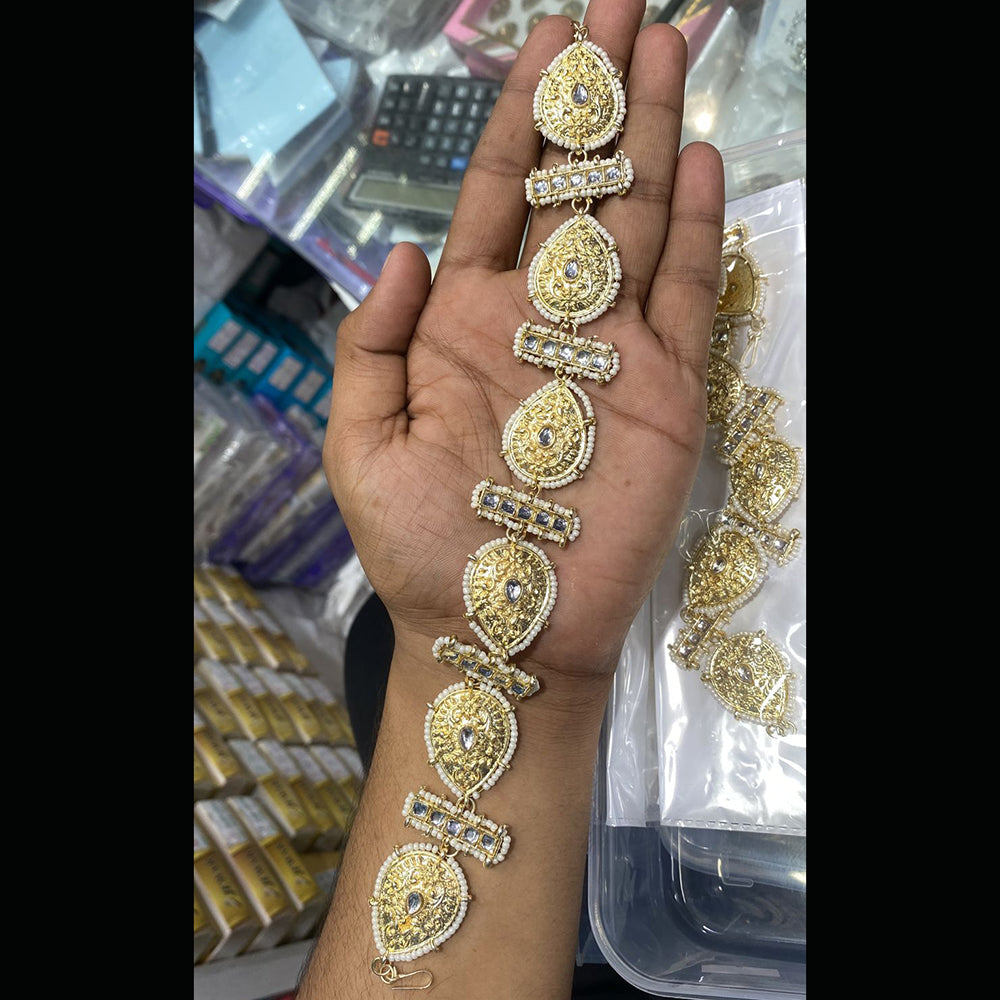 SNERA Gold Plated Kundan & Pearl Sheeshphool / Headband For Women - 11151051