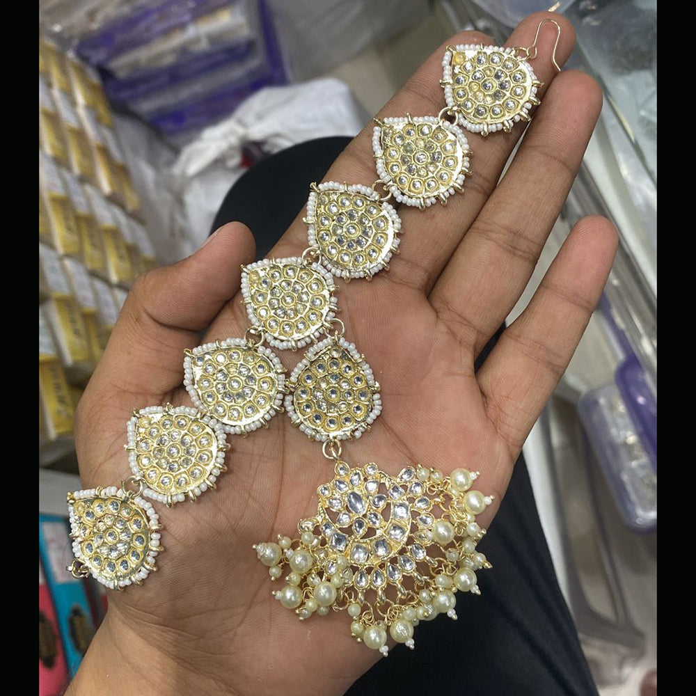 SNERA Gold Plated Kundan & Pearl Sheeshphool / Headband For Women - 11151054