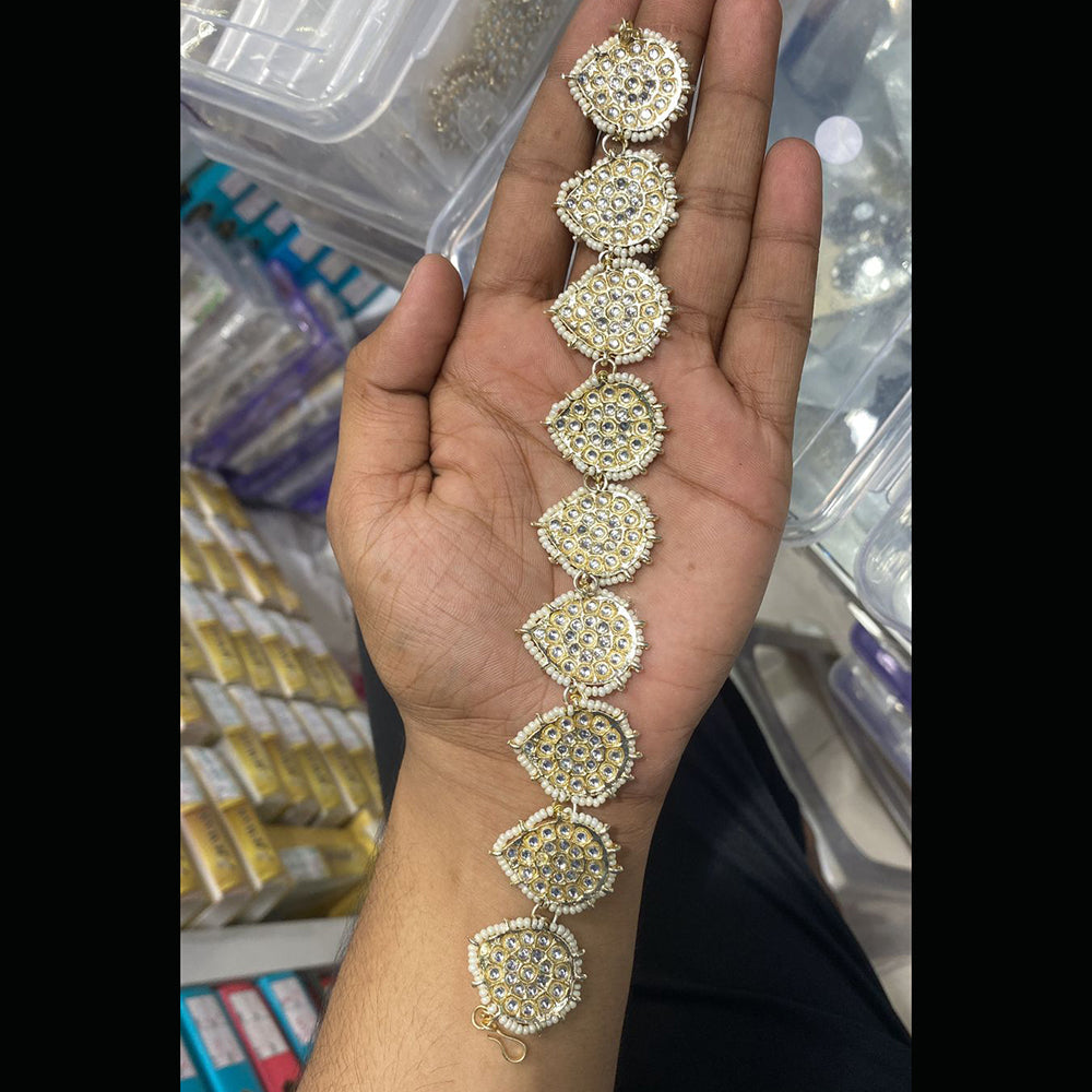 SNERA Gold Plated Kundan & Pearl Sheeshphool / Headband For Women - 11151055
