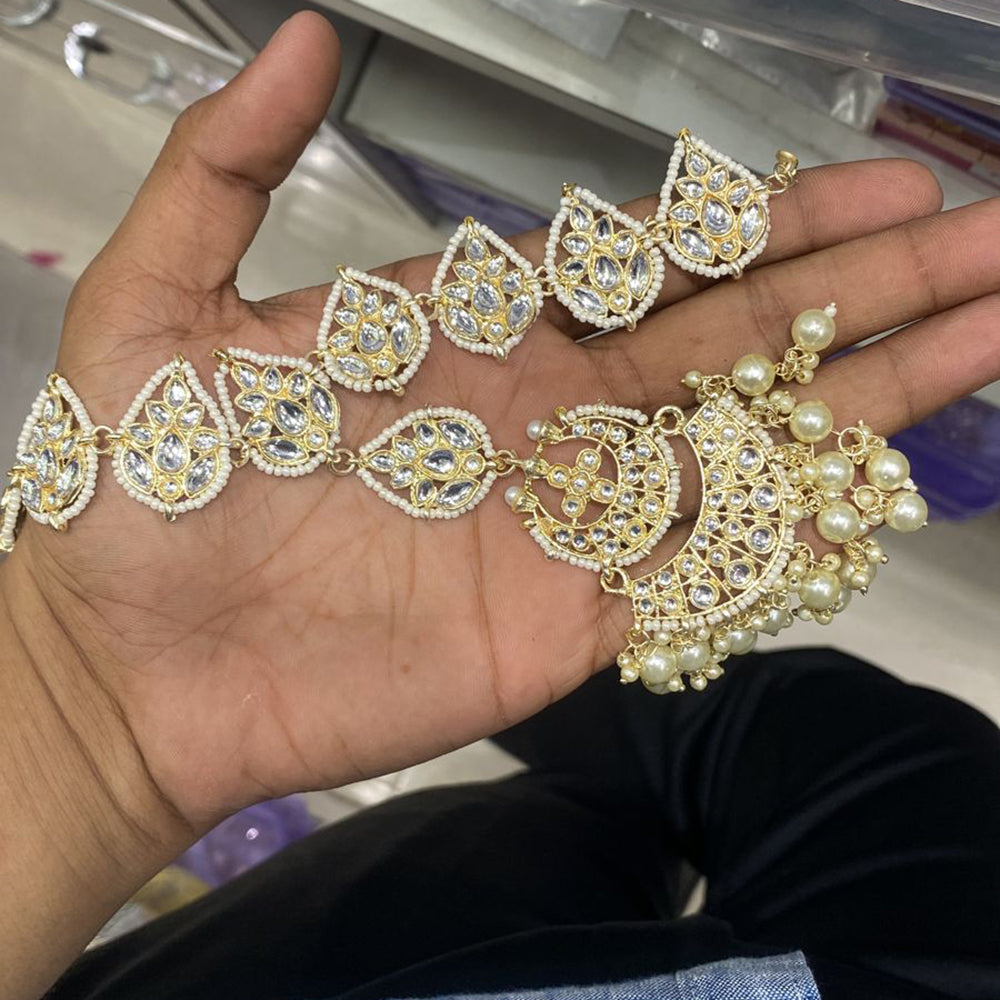 SNERA Gold Plated Kundan & Pearl Sheeshphool / Headband For Women - 11151060