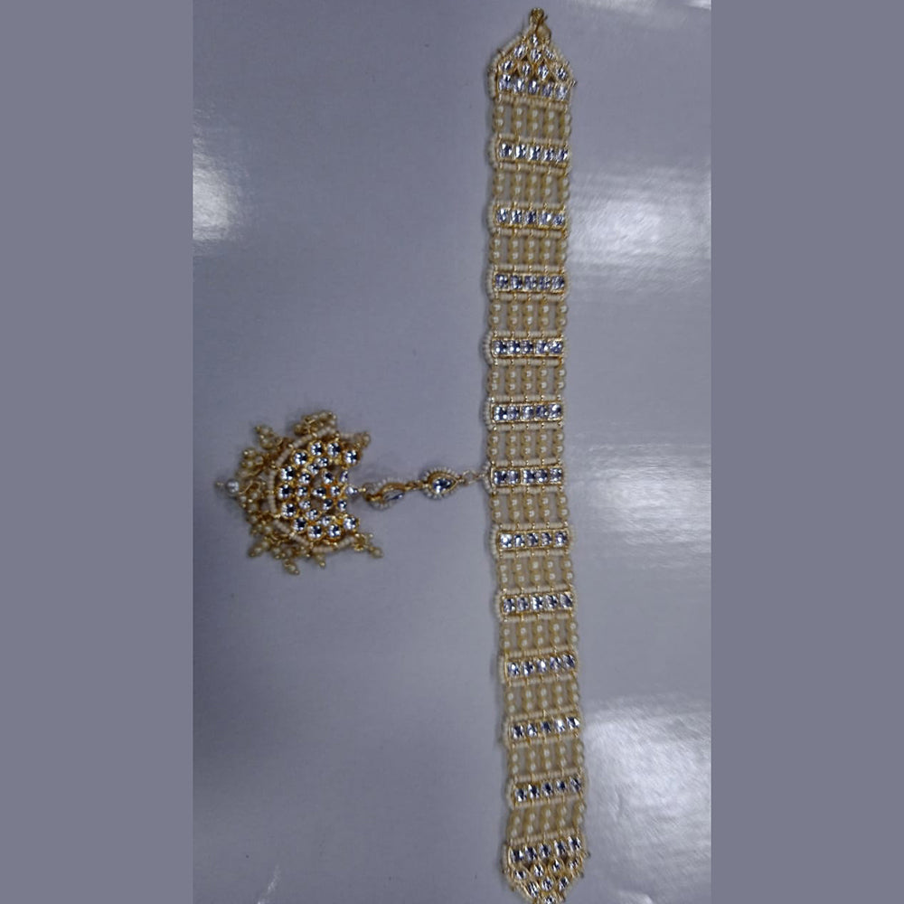 SNERA Gold Plated Kundan & Pearl Sheeshphool / Headband For Women - 11151064