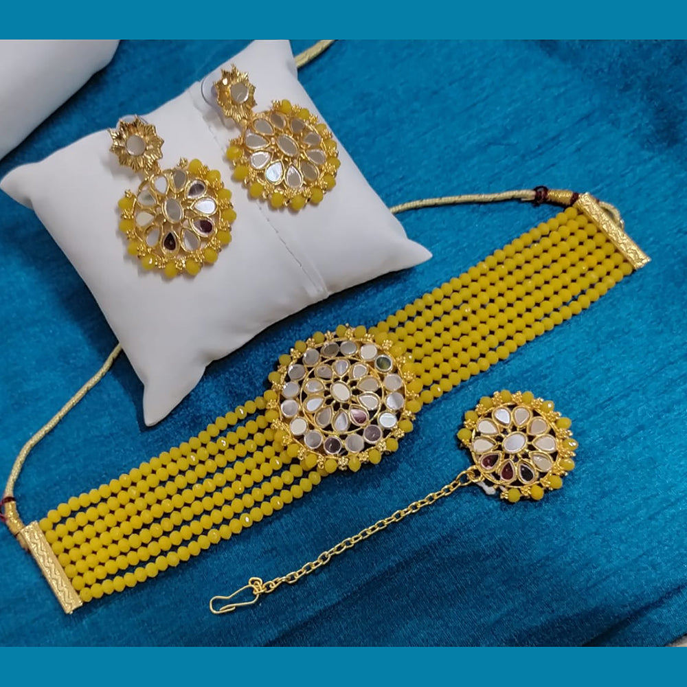 SNERA Gold Plated Mirror & Beads Necklace Set