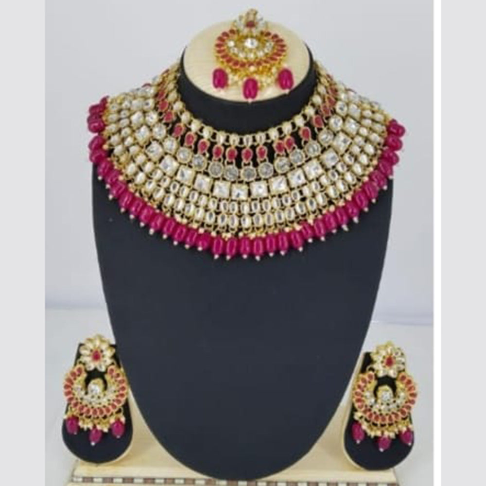 SNERA Gold Plated Kundan Stone & Beads Necklace Set