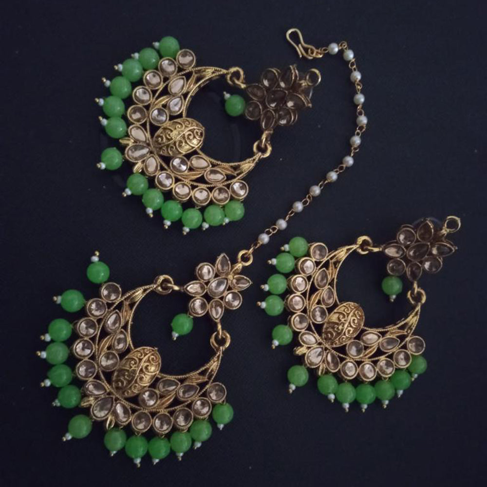 SNERA Gold Plated designer Kundan Stone Dangler Earrings With Maang Tikka