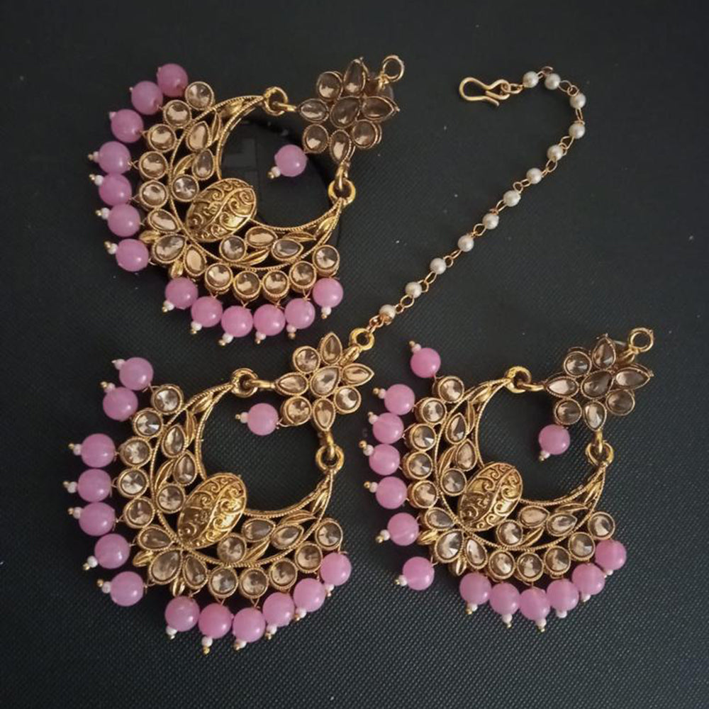 SNERA Gold Plated designer Kundan Stone Dangler Earrings With Maang Tikka