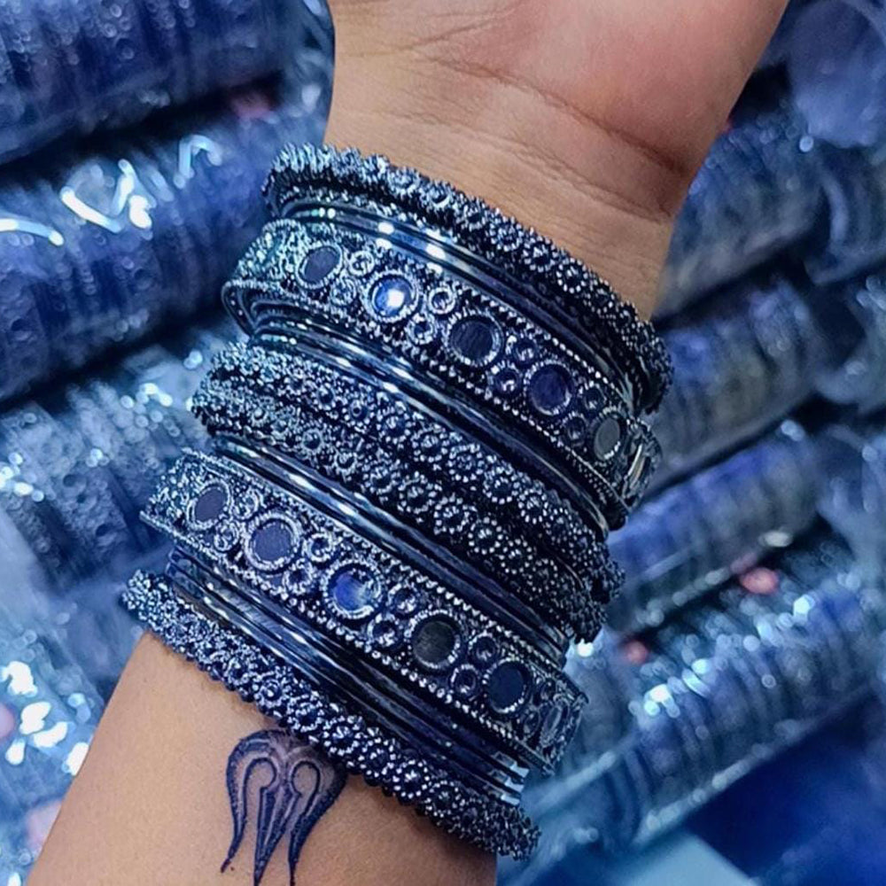 SNERA Silver & Black Plated Mirror Bangle Set