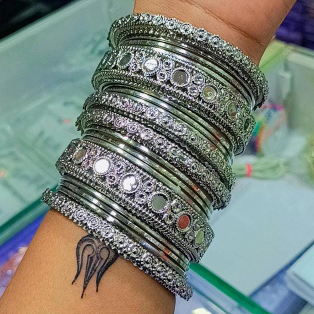 SNERA Silver & Black Plated Mirror Bangle Set