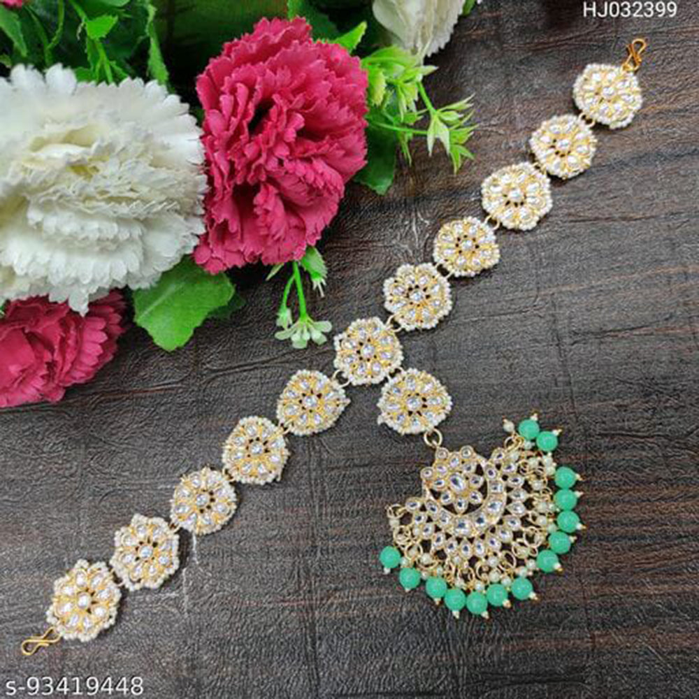 SNERA Gold Plated Kundan & Pearl Sheeshphool / Headband For Women