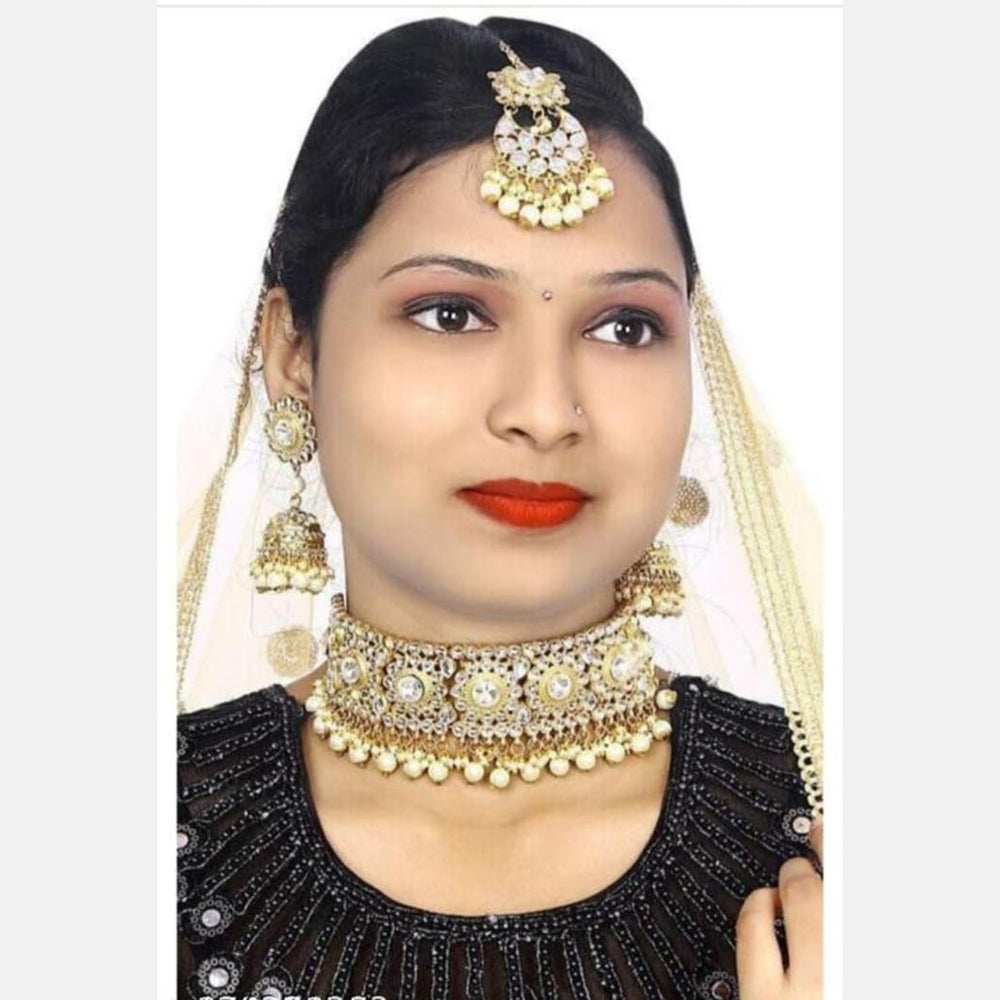 SNERA Gold Plated Kundan Stone & Beads Choker Necklace Set
