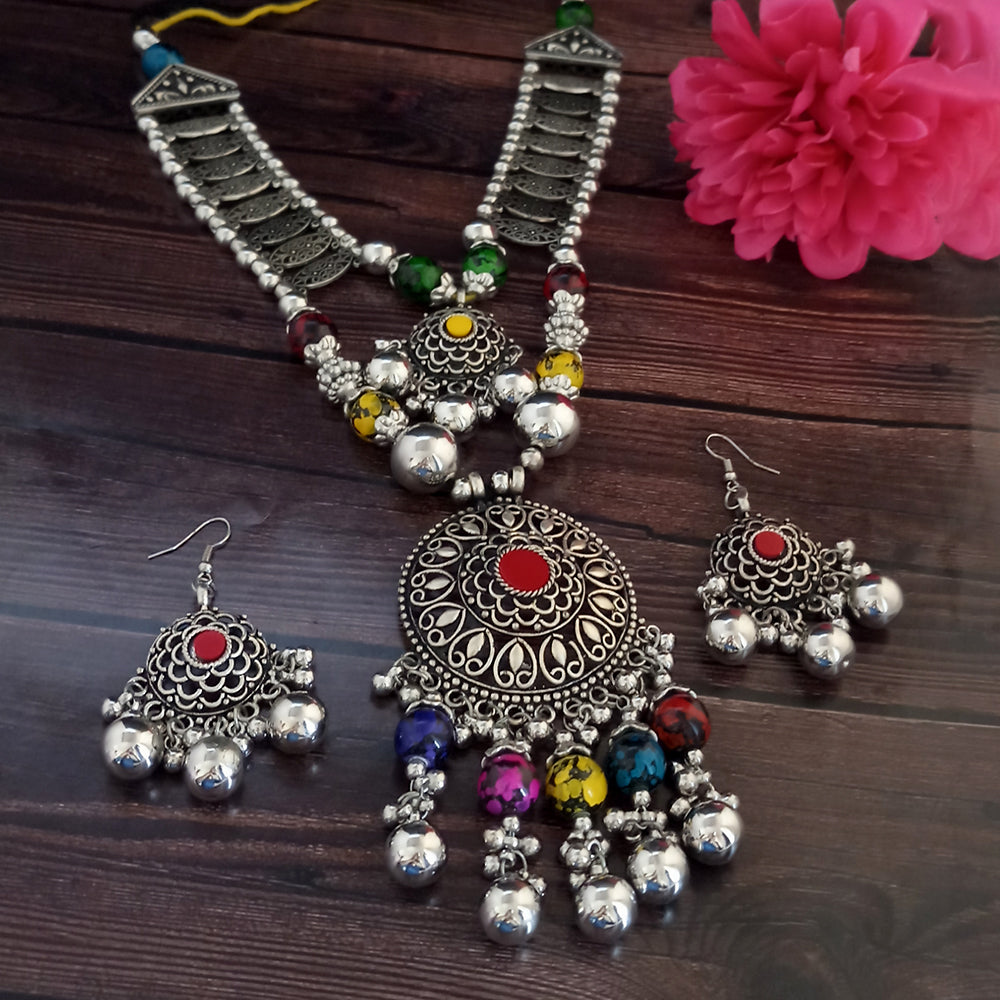 Jeweljunk Navratri Special Oxidised Plated Multicolour Necklace set