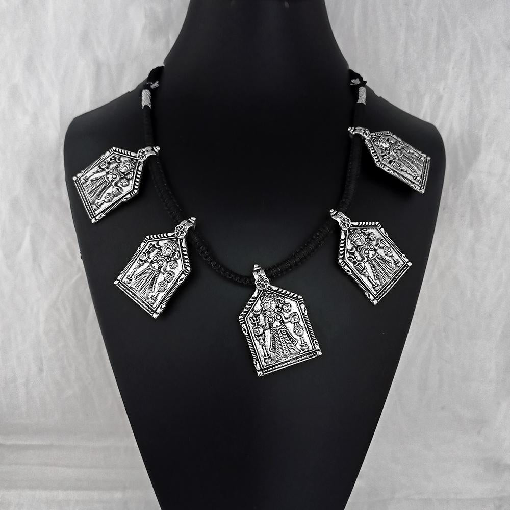 Jeweljunk Oxidised Plated Black Cord Necklace - 1115672